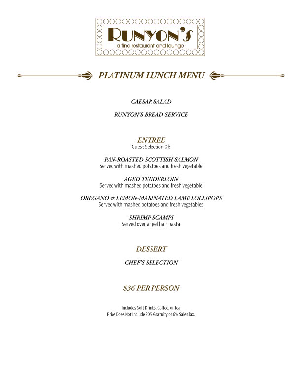 platinum lunch menu