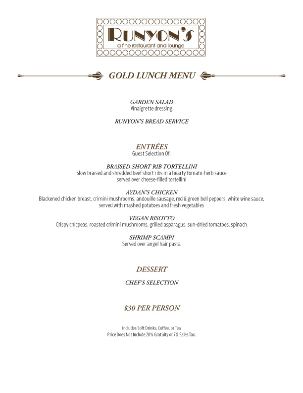 catering gold lunch menu