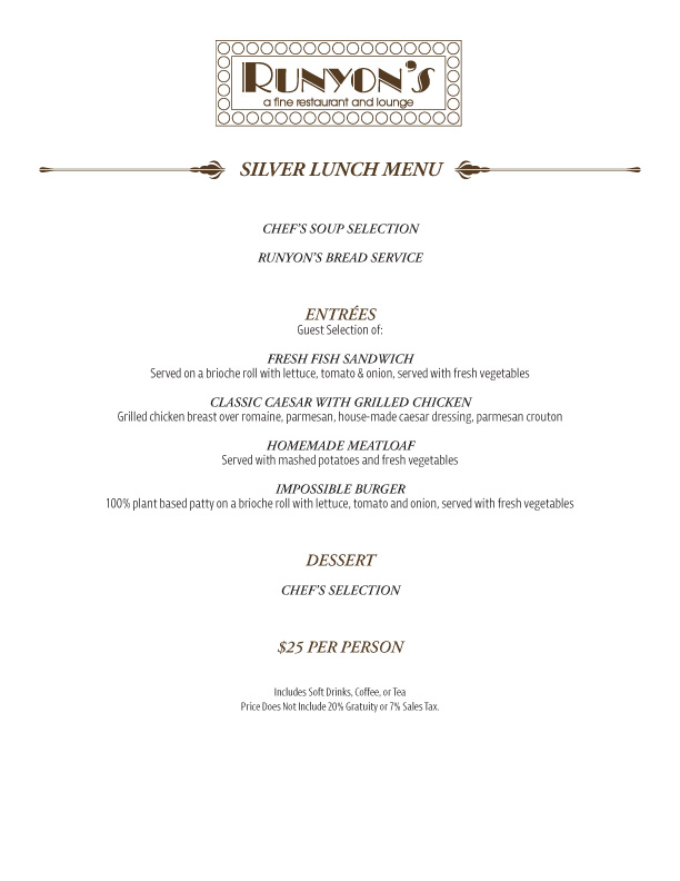 catering silver lunch menu