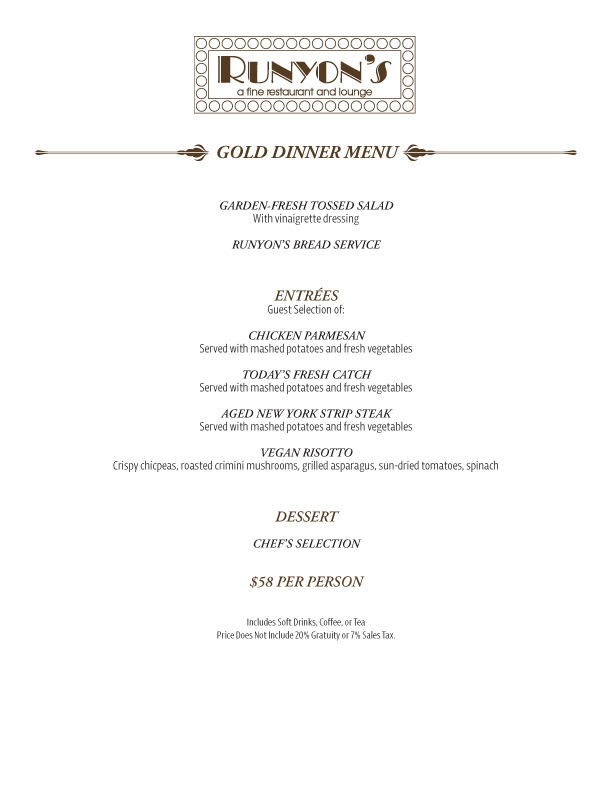 catering gold dinner menu