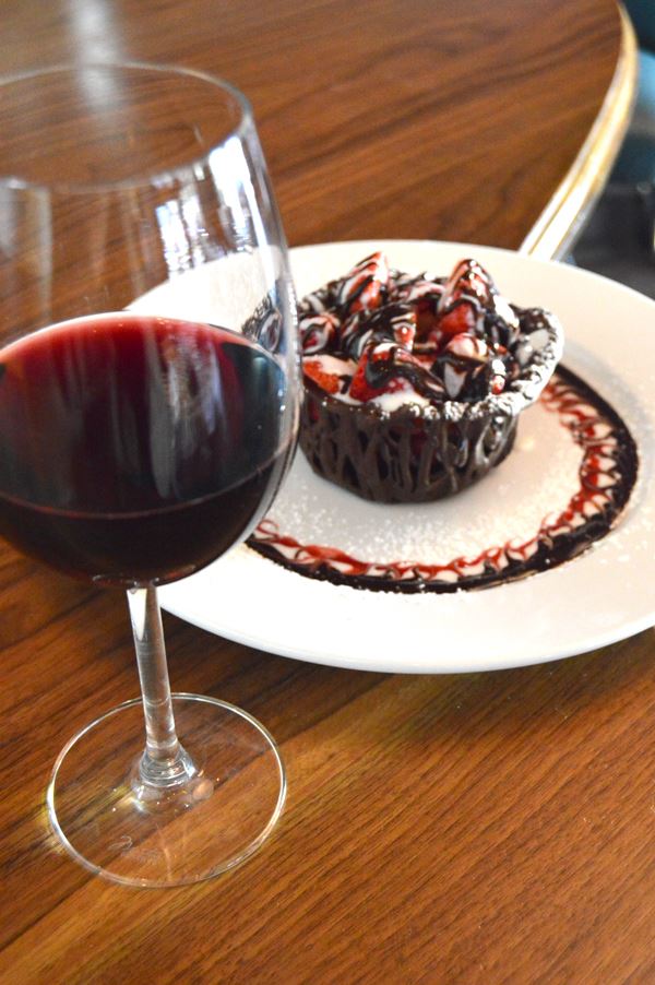 chocolate dessert and wine