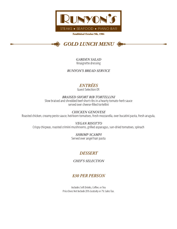 events gold lunch menu