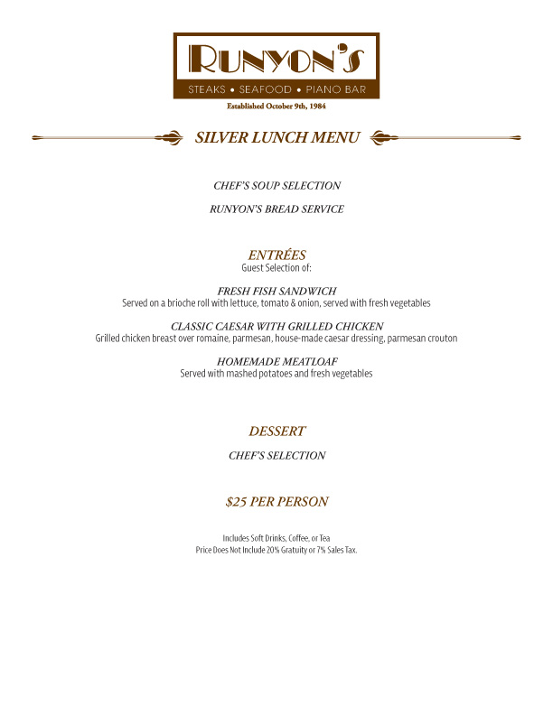 events silver lunch menu