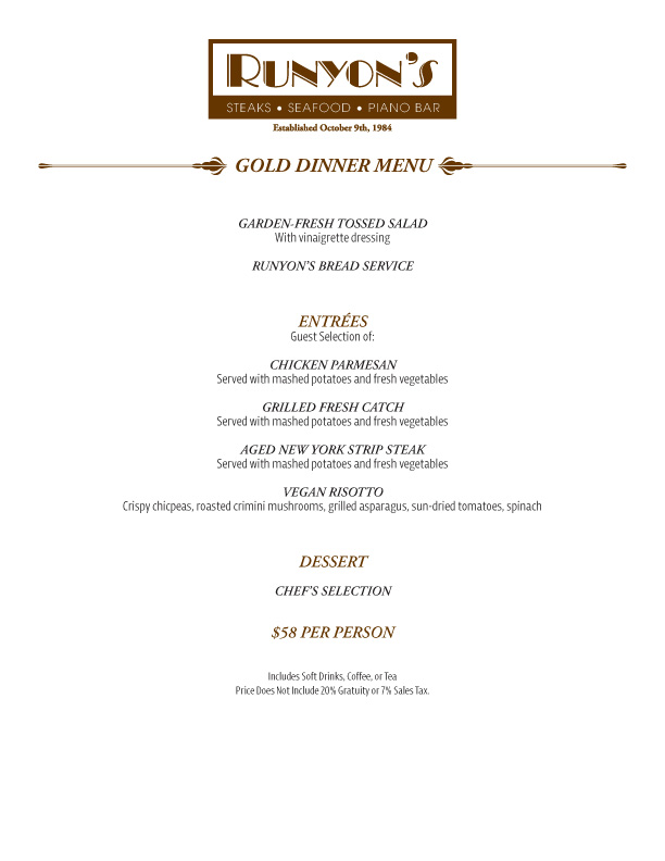 events gold dinner menu