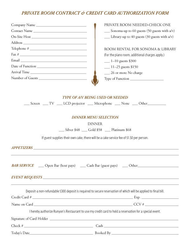 special events credit card form