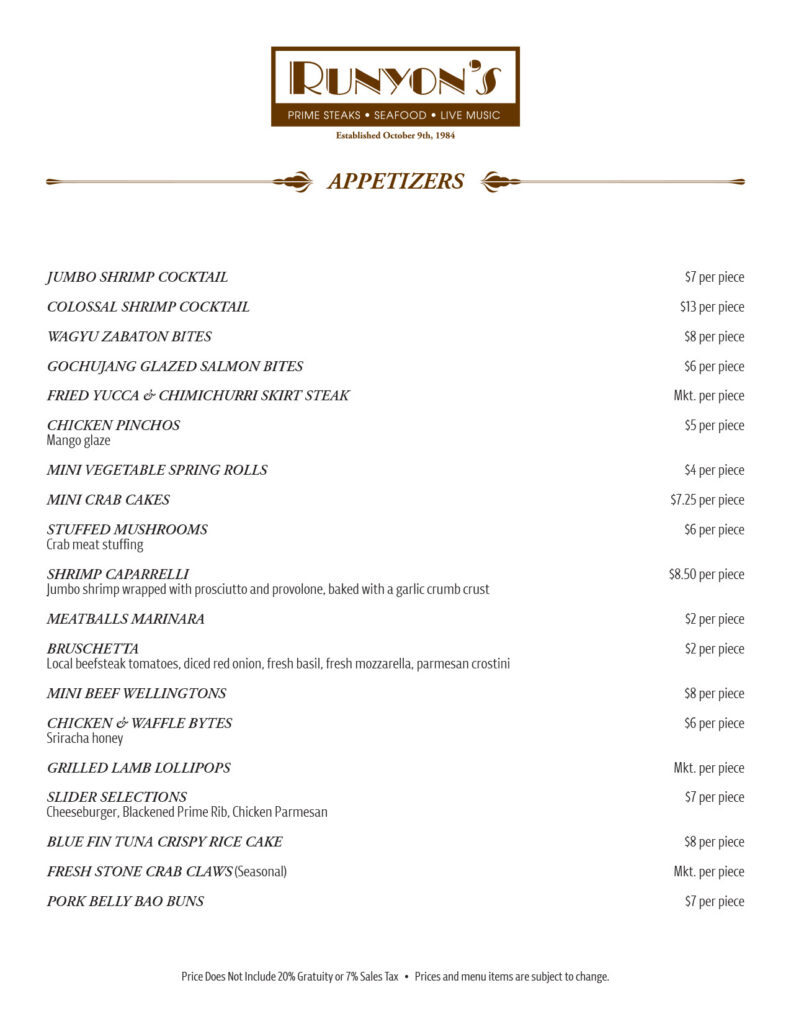 Runyon's Banquet Appetizers selection